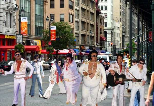 This photo was shot yesterday in NYC where thousands of Elvises are roaming the streets.